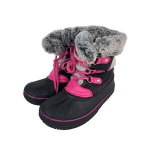 London Fog Girls Faux Fur-Lined Winter Boots Size 1 Black & Pink